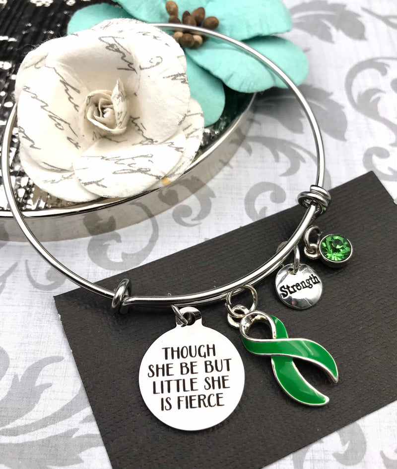 Green Ribbon Charm Bracelet - Though She Be But Little, She is Fierce Gift - Rock Your Cause Jewelry