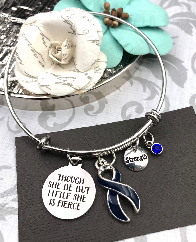 Dark Navy Blue Ribbon Bracelet - Though She Be But Little, She Is Fierce - Rock Your Cause Jewelry