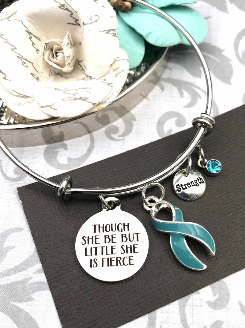 Light Blue Ribbon - Though She Be But Little, She is Fierce Bracelet - Rock Your Cause Jewelry