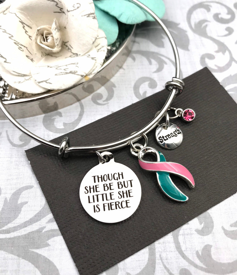 Pink & Teal (Previvor) Ribbon Charm Bracelet - Though She Be But Little, She Is Fierce - Rock Your Cause Jewelry