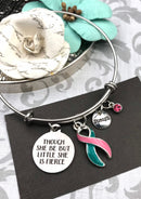 Pink & Teal (Previvor) Ribbon Charm Bracelet - Though She Be But Little, She Is Fierce - Rock Your Cause Jewelry