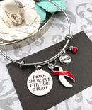 Red & White Ribbon Charm Bracelet - Though She Be But Little, She is Fierce - Rock Your Cause Jewelry