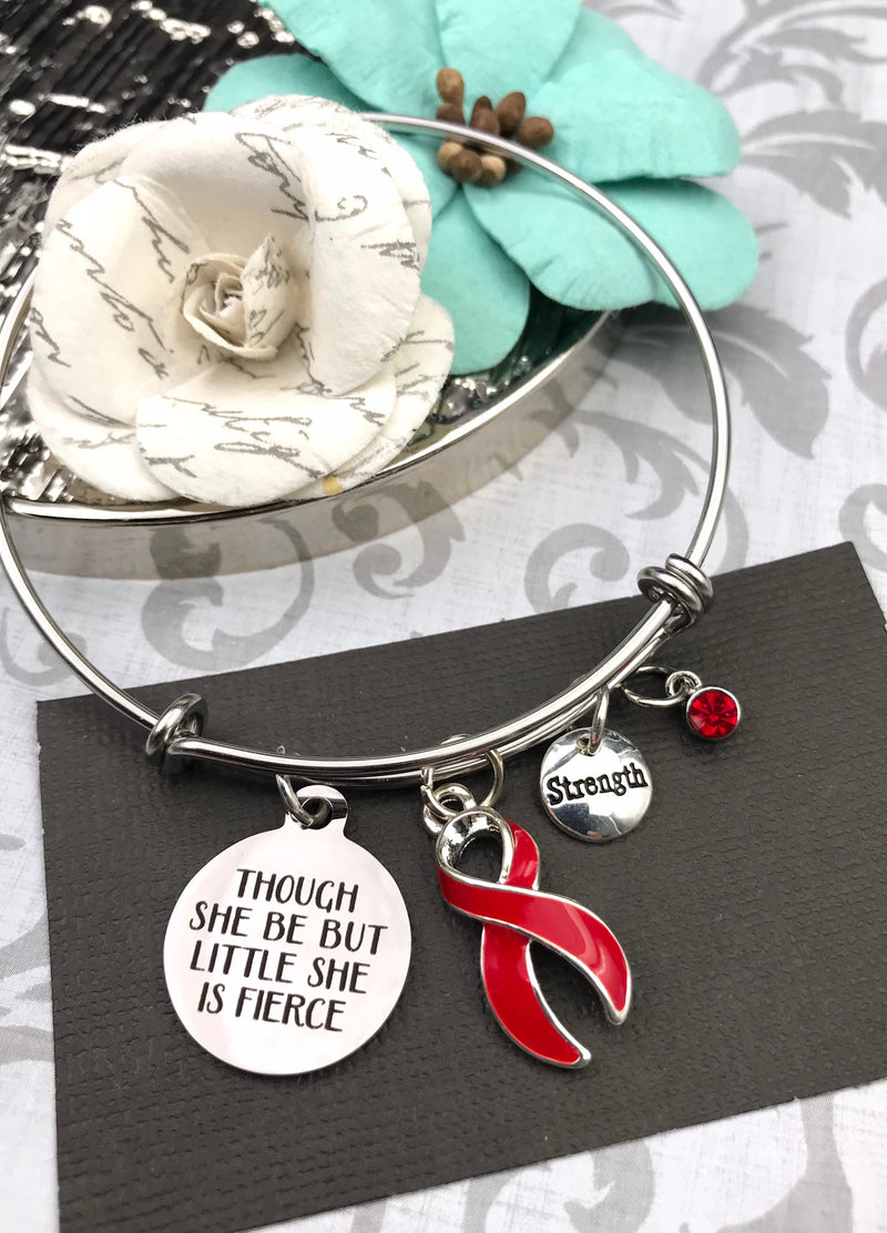 Red Ribbon Charm Bracelet - Though She Be But Little, She Is Fierce - Rock Your Cause Jewelry