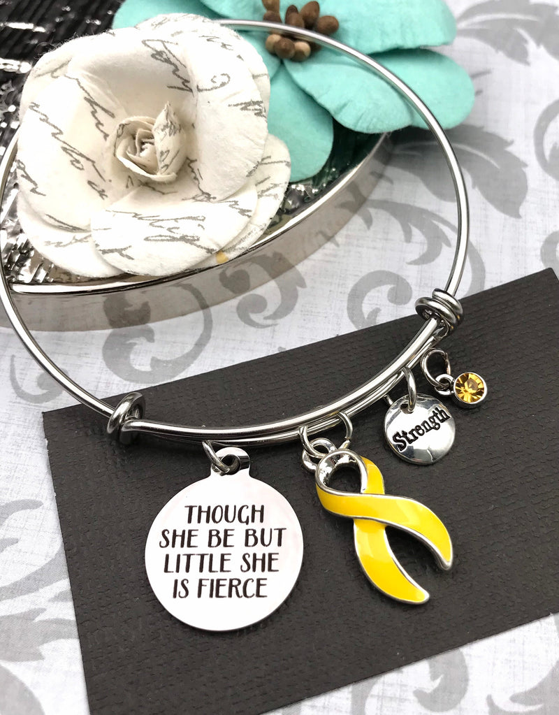 Yellow Ribbon Charm Bracelet - Though She Be But Little, She is Fierce - Rock Your Cause Jewelry