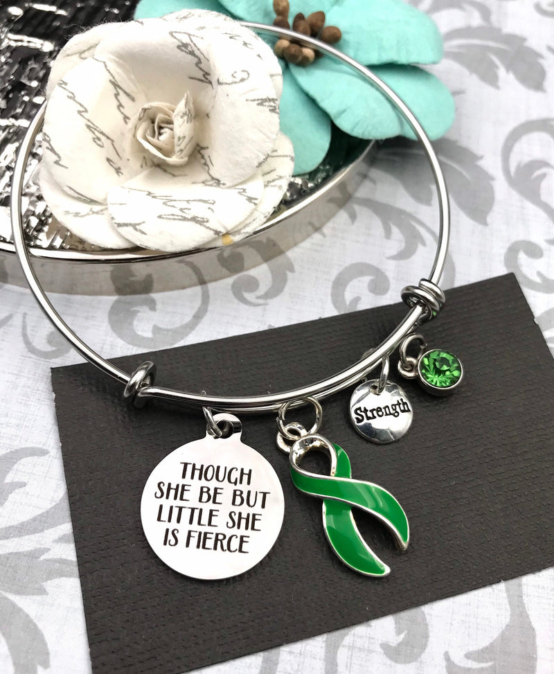 Green Ribbon Charm Bracelet - Though She Be But Little, She is Fierce Gift - Rock Your Cause Jewelry