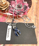 Dark Navy Blue Ribbon Survivor Necklace - Rock Your Cause Jewelry