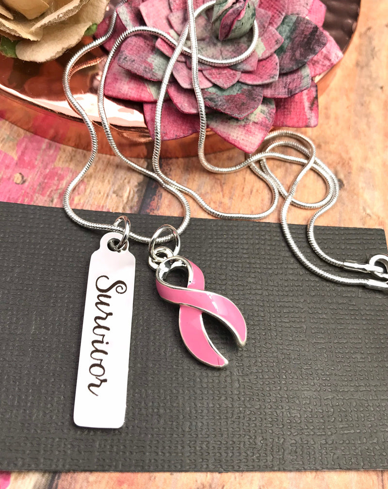 Pink Ribbon Breast Cancer Survivor Necklace - Rock Your Cause Jewelry