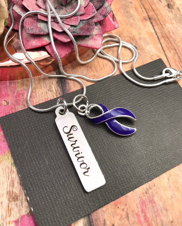 Violet Dark Purple Ribbon - Survivor Necklace - Rock Your Cause Jewelry