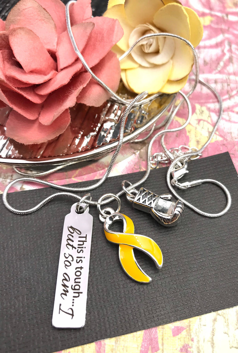 Gold Ribbon Necklace - This is Tough ... But So Am I - Rock Your Cause Jewelry