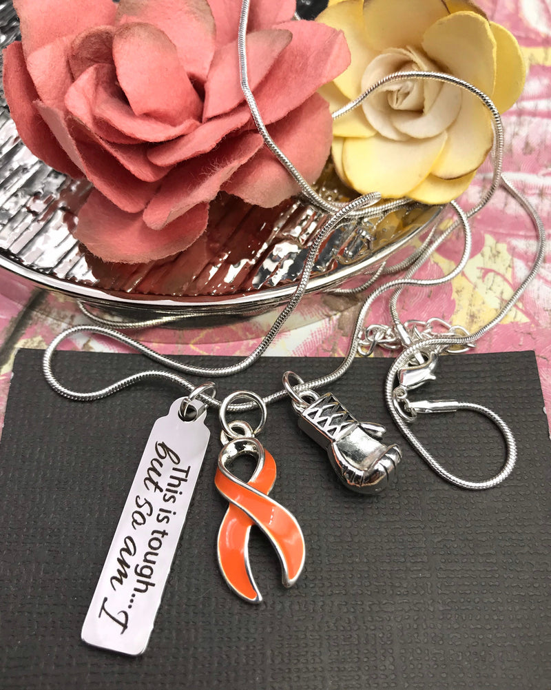 Orange Ribbon Boxing Glove Necklace - This is Tough ... But So Am I - Rock Your Cause Jewelry