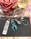 Light Blue Ribbon Necklace - This is Tough... but so Am I / Boxing Glove Necklace - Rock Your Cause Jewelry