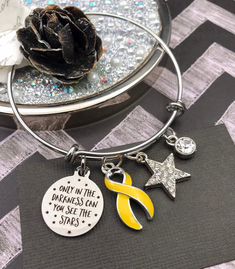 Yellow Ribbon Charm Bracelet - Only in Darkness Can You See Stars - Rock Your Cause Jewelry