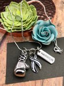 ALS / Blue & White Striped Ribbon Boxing Glove Necklace - Rock Your Cause Jewelry