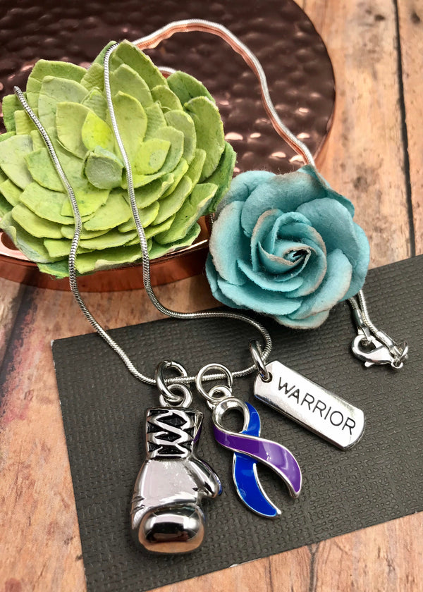 Blue & Purple Ribbon Boxing Glove Necklace - Rock Your Cause Jewelry