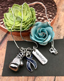 Dark Navy Blue Ribbon Boxing Glove Necklace - Rock Your Cause Jewelry
