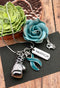 Light Blue Ribbon Boxing Glove / Warrior Necklace - Rock Your Cause Jewelry