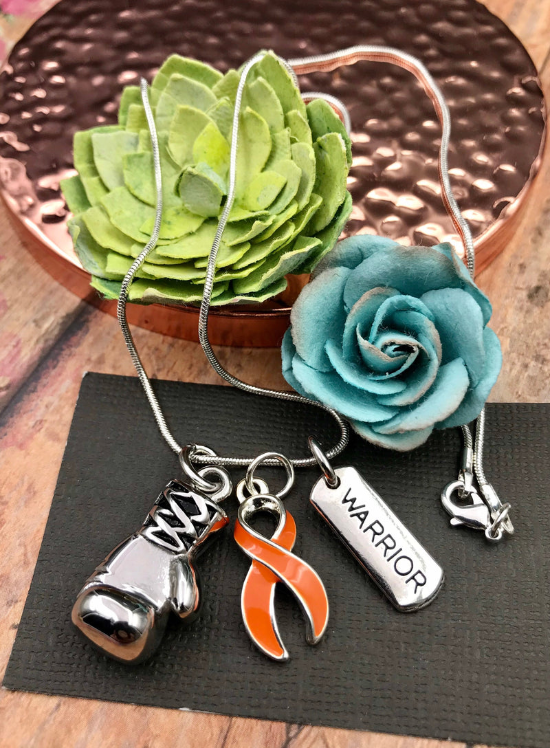 Orange Ribbon Boxing Glove Necklace - Rock Your Cause Jewelry