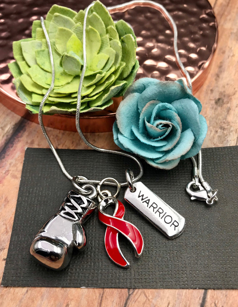 Red Ribbon Boxing Glove Necklace - Rock Your Cause Jewelry