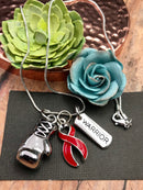 Red Ribbon Boxing Glove Necklace - Rock Your Cause Jewelry