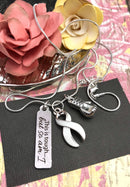 White Ribbon Necklace - This is Tough, But So Am I / Boxing Glove - Rock Your Cause Jewelry