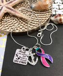 Pink Purple Teal (Thyroid) Ribbon - Family is the Anchor That Holds Us Through Life's Storms - Rock Your Cause Jewelry