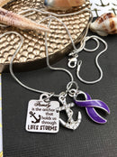 Purple Ribbon Necklace - Family is the AnchorThat Holds Us Through Life's Storms - Rock Your Cause Jewelry
