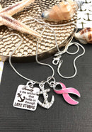 Pink Ribbon Necklace - Breast Cancer Survivor / Awareness Gift - Family is the Achor - Rock Your Cause Jewelry