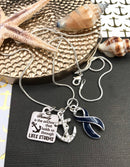 Dark Navy Blue Ribbon Necklace - Family Is The Anchor That Holds Us - Rock Your Cause Jewelry