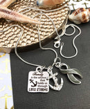 Gray (Grey) Ribbon Necklace - Family is the Anchor that Holds Us Through Life's Storms - Rock Your Cause Jewelry