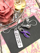 Purple Ribbon Necklace - This is Tough, But So Am I / Boxing Glove Charm - Rock Your Cause Jewelry