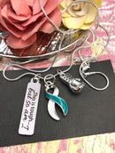 Teal & White Ribbon Necklace - This Is Tough, But So Am I - Rock Your Cause Jewelry