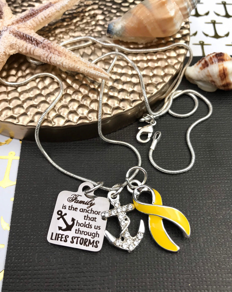 Yellow Ribbon Necklace – Family is the Anchor That Hold Through Life's Storms - Rock Your Cause Jewelry