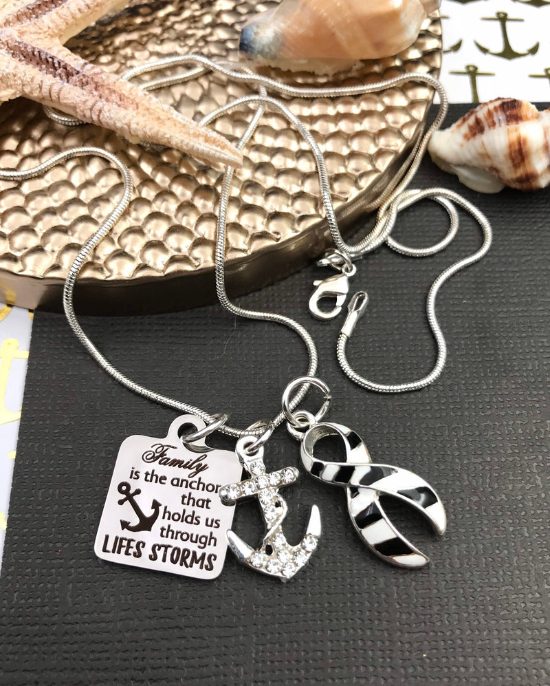 Zebra Ribbon Necklace - Family is the Anchor That Holds Us Through Life's Storms - Rock Your Cause Jewelry
