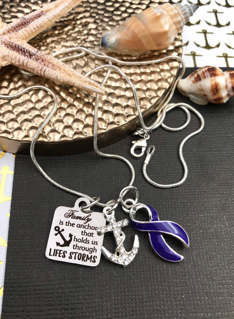 Violet Dark Purple Ribbon Necklace - Family is the Anchor That Hold Us Through Life's Charms - Rock Your Cause Jewelry