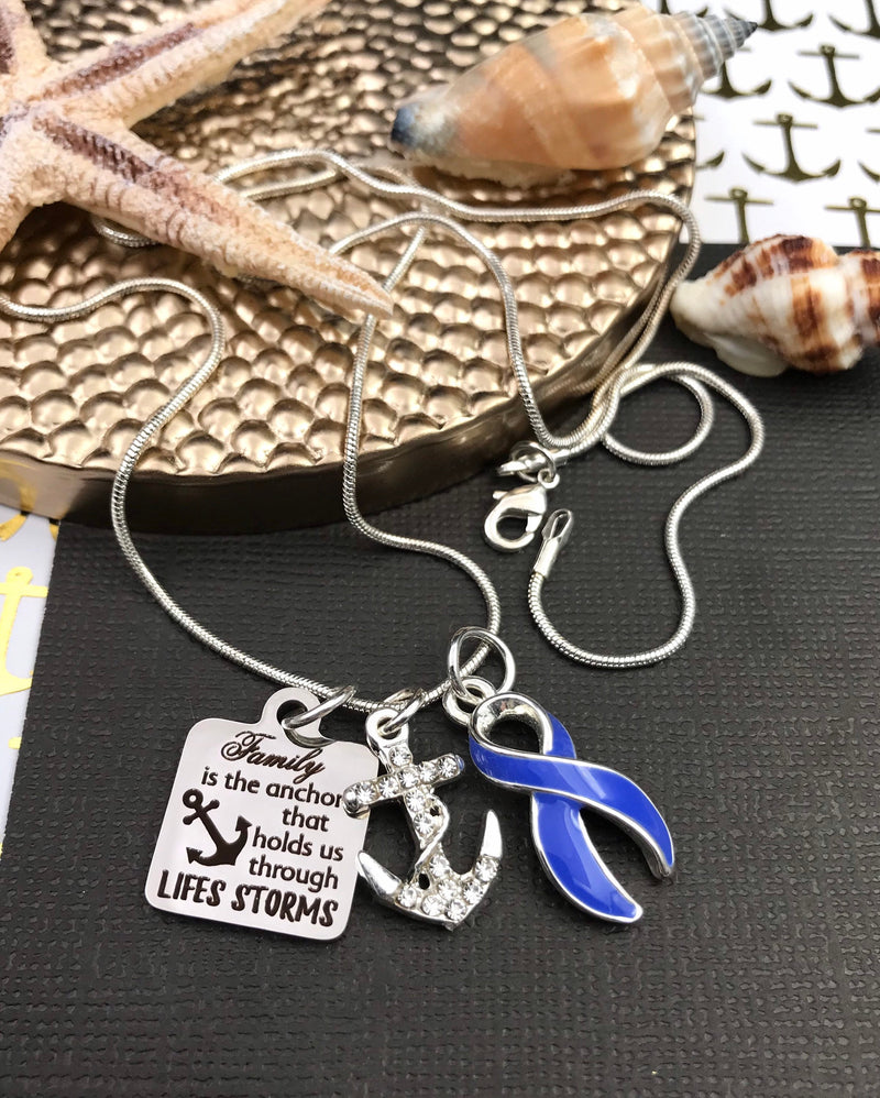Periwinkle Ribbon Necklace – Family is the Anchor That Holds Us Through Life's Storms - Rock Your Cause Jewelry