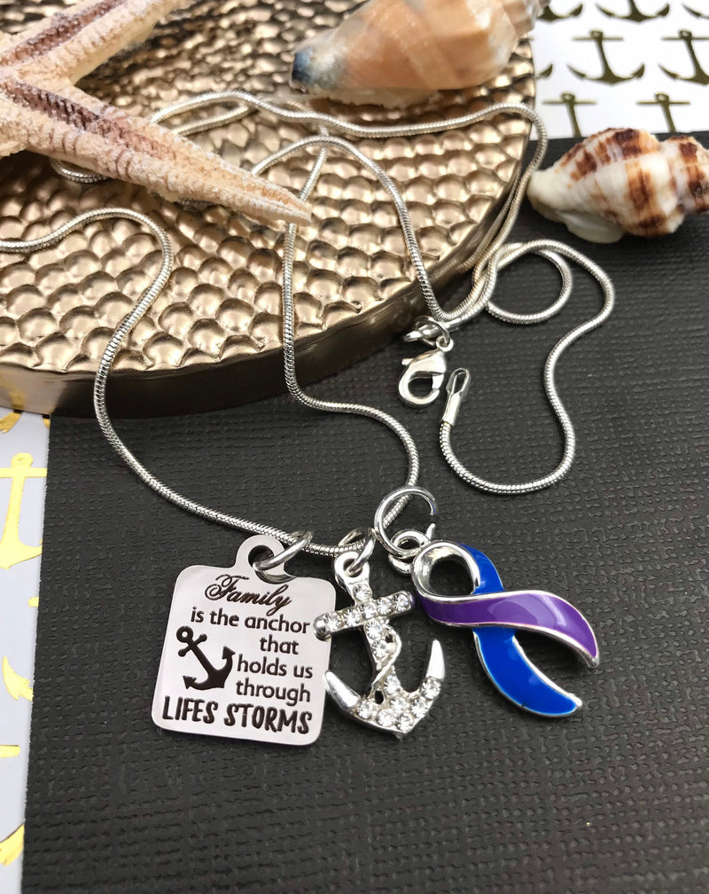 Blue & Purple Ribbon - Family is the Anchor That Hold Us Through Life's Strorms - Rock Your Cause Jewelry