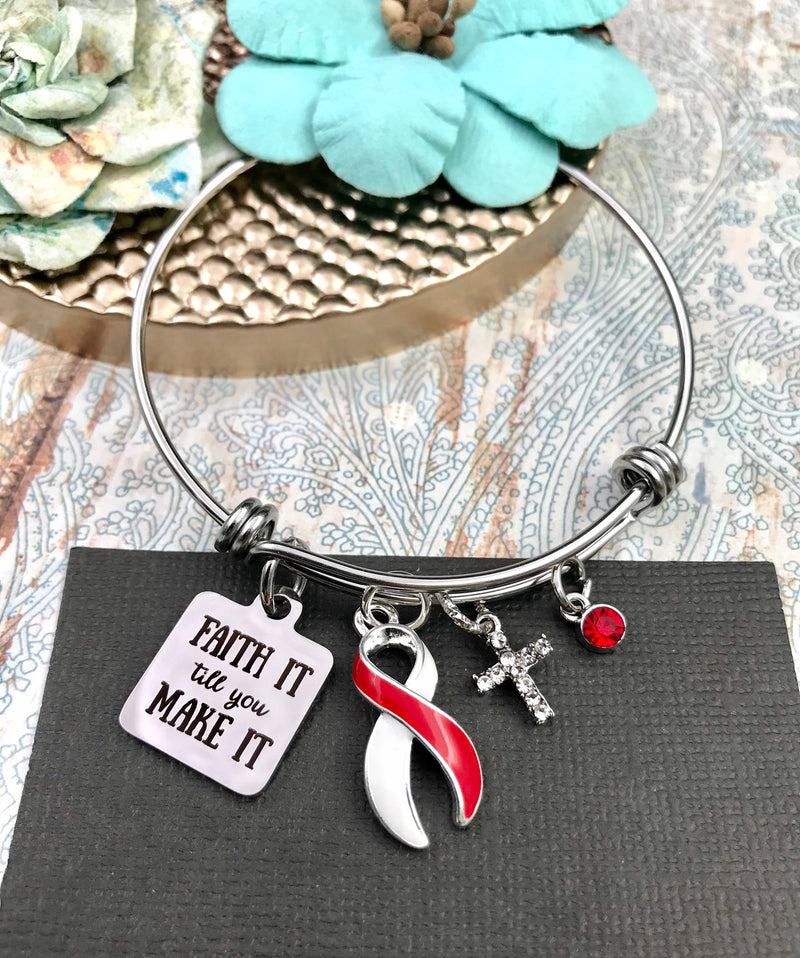 Red & White Ribbon - Faith It Till You Make It - Rock Your Cause Jewelry