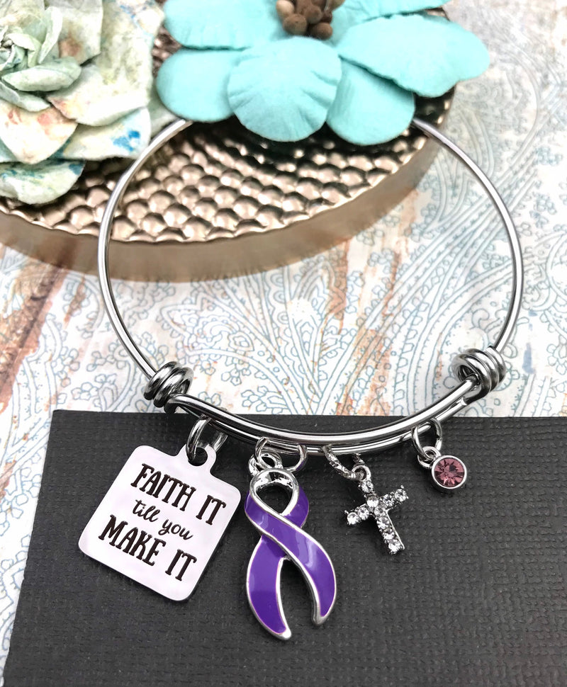 Purple Ribbon Charm Bracelet - Faith It Till You Make It - Rock Your Cause Jewelry