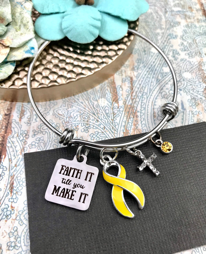 Yellow Ribbon Charm Bracelet - Faith It Till You Make It - Rock Your Cause Jewelry