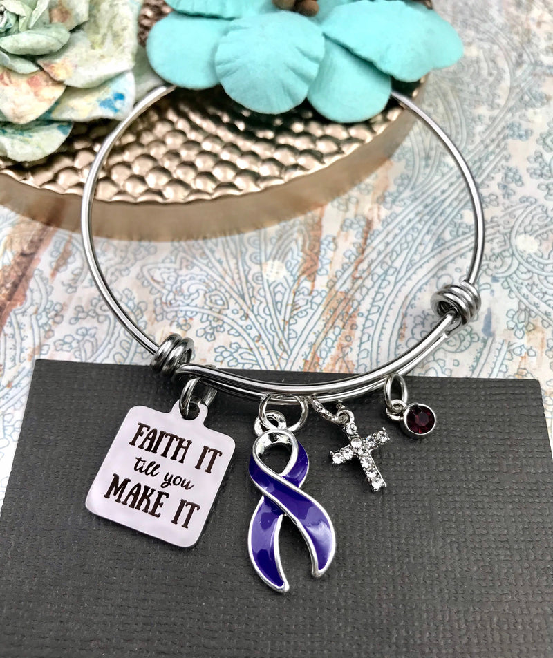 Violet Purple Ribbon Charm Bracelet - Faith it Till You Make It - Rock Your Cause Jewelry