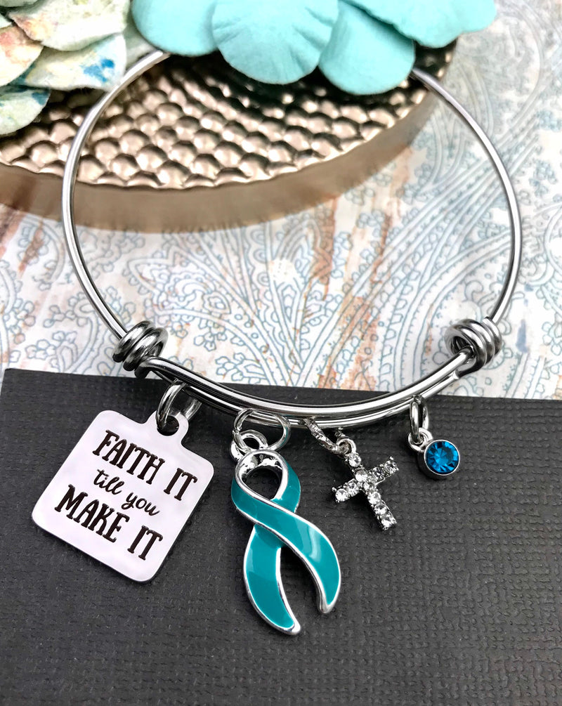 Teal Ribbon Faith It Till You Make It Charm Bracelet - Rock Your Cause Jewelry