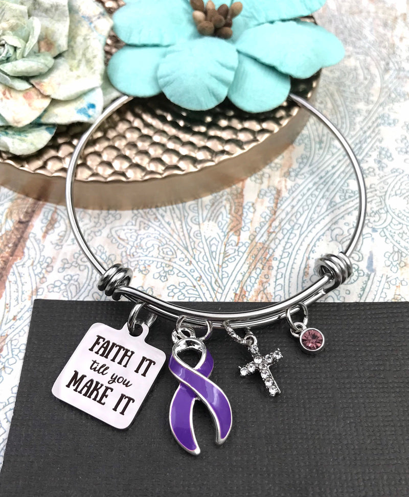 Purple Ribbon Charm Bracelet - Faith It Till You Make It - Rock Your Cause Jewelry