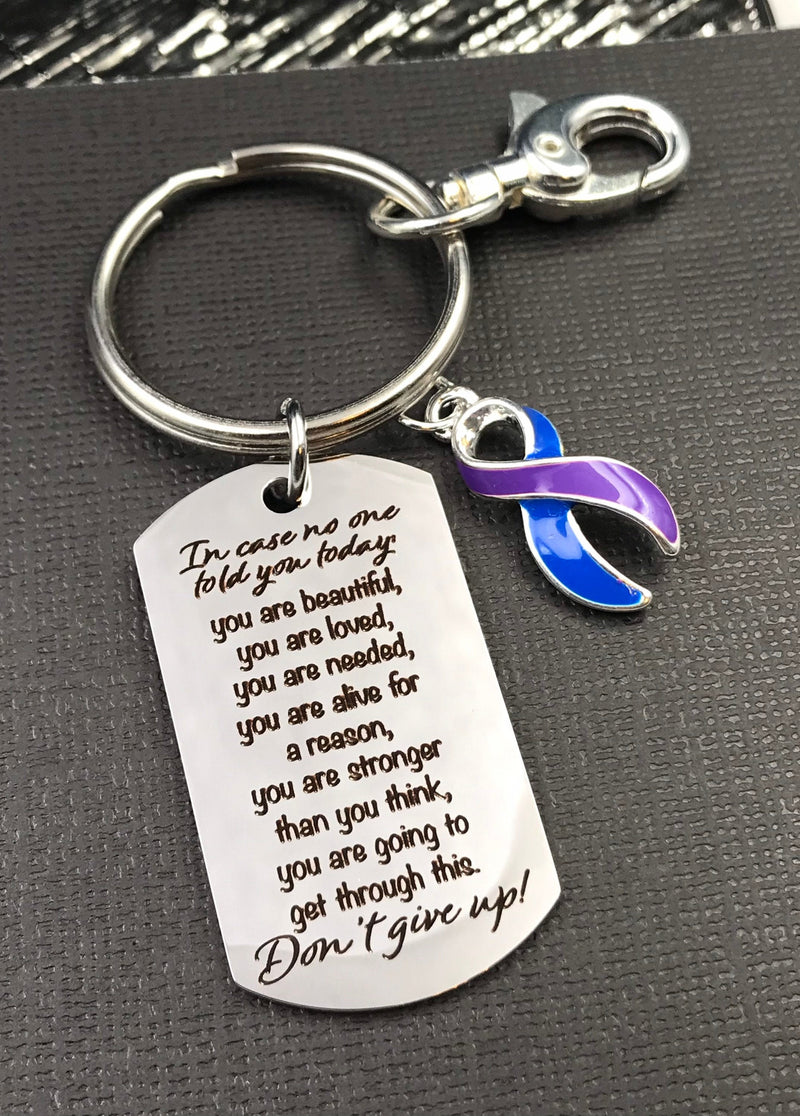 Blue & Purple Ribbon Encouragement Poem Keychain - Don't Give Up - Rock Your Cause Jewelry