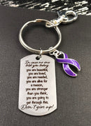 Purple Ribbon Encouragement Quote Keychain - Don't Give Up - Rock Your Cause Jewelry