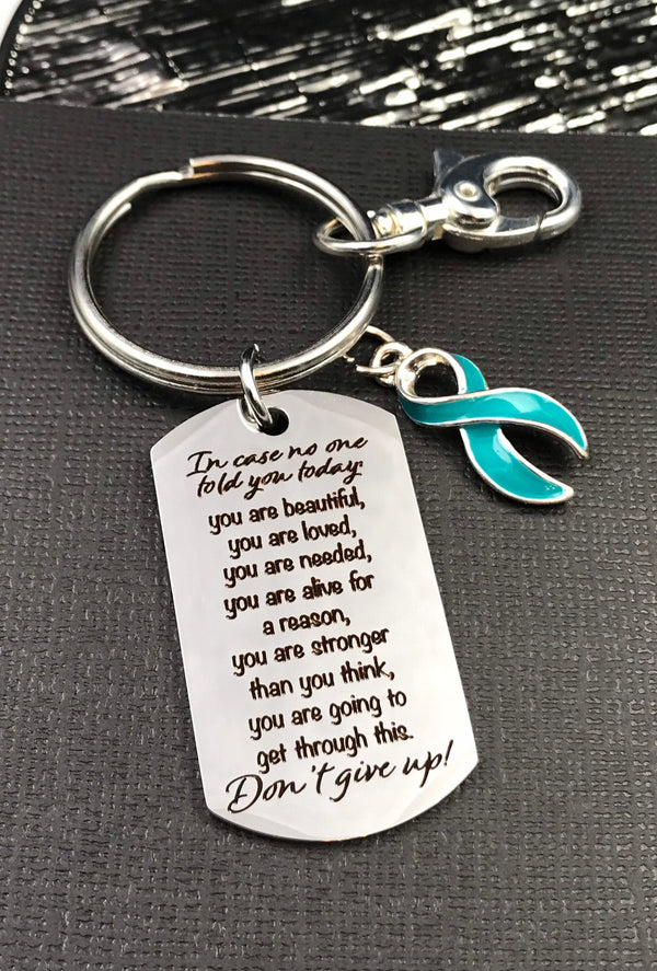Teal Ribbon Encouragement Poem Keychain - Don't Give Up - Rock Your Cause Jewelry