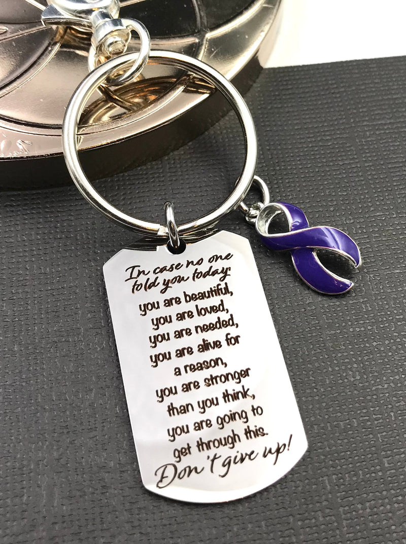 Violet Dark Purple Ribbon Keychain - Never Give Up Encouragement Quote - Rock Your Cause Jewelry