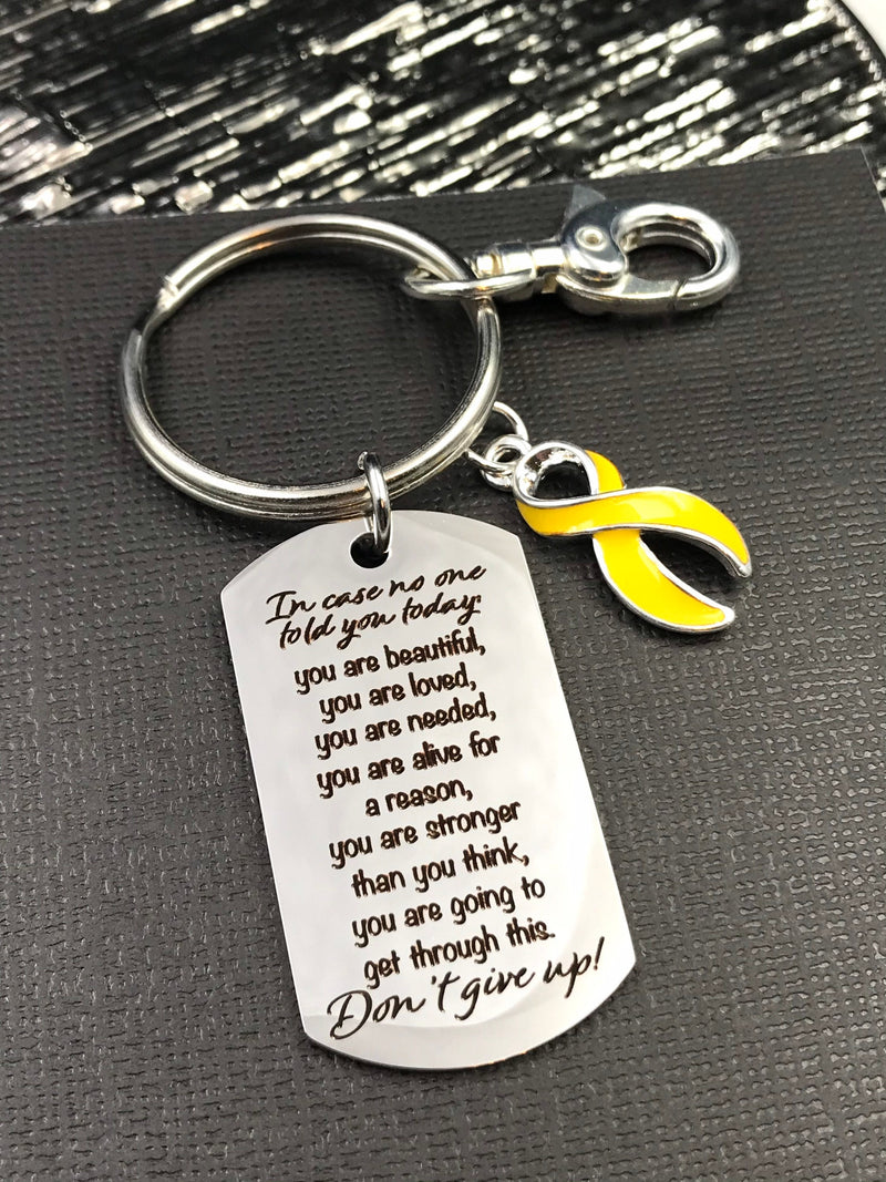 Yellow Ribbon Encouragement Quote Keychain - Don't Give Up - Rock Your Cause Jewelry