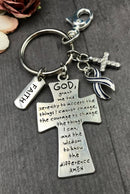 ALS / Blue & White Striped Ribbon Awareness Keychain - Serenity Prayer / God Grant Me - Rock Your Cause Jewelry