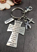 ALS / Blue & White Striped Ribbon Awareness Keychain - Serenity Prayer / God Grant Me - Rock Your Cause Jewelry