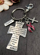 Burgundy Ribbon Serenity Prayer Cross Keychain - God Grant Me - Rock Your Cause Jewelry